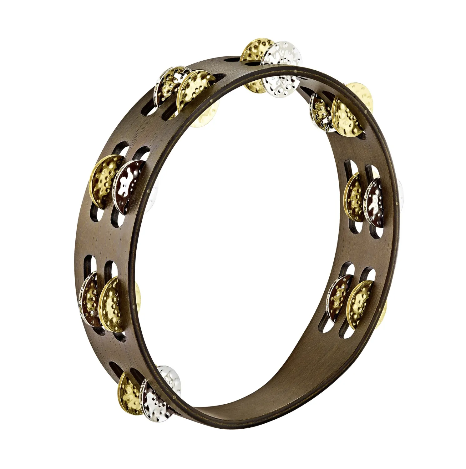 Tambourin Meinl 10" Bois - 2 Rangs Nickel/Laiton Marteles - Walnut Br