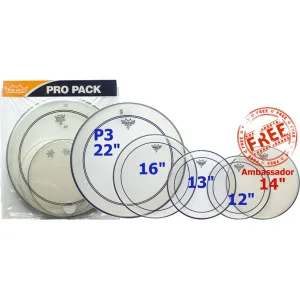 REMO Pack Pinstripe 12"/13"/16"/Pw3 22" Clear + Ambassador 14" Coated